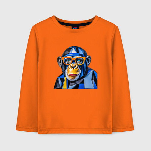 Детский лонгслив Шимпанзе в очках / Оранжевый – фото 1