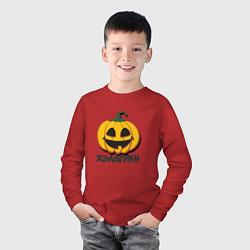 Лонгслив хлопковый детский Тыква с тенью - хэллоуин, цвет: красный — фото 2