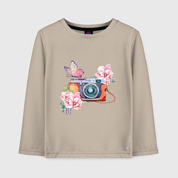 Детский лонгслив Фотоаппарат в цветах и бабочки