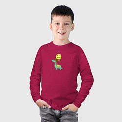 Лонгслив хлопковый детский Мультяшный динозавр и стекающий смайлик, цвет: маджента — фото 2