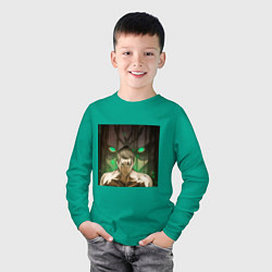 Лонгслив хлопковый детский Эрен Йегер и атакующий титан, цвет: зеленый — фото 2