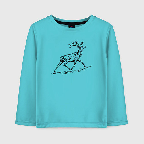 Детский лонгслив Олень бежит на гору / Бирюзовый – фото 1