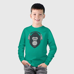 Лонгслив хлопковый детский Monkey music, цвет: зеленый — фото 2