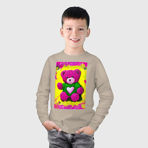 Детский лонгслив Розовый мишка плюшевый / Миндальный – фото 3