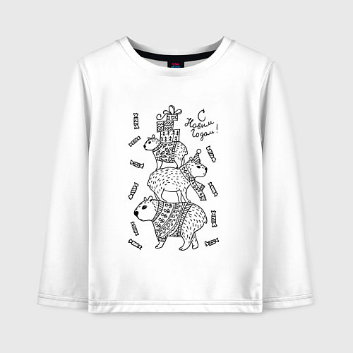Детский лонгслив Новогодние капибары - раскраска / Белый – фото 1