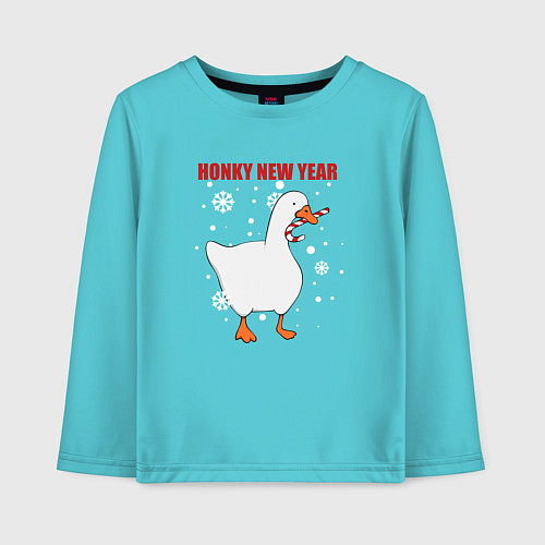 Детский лонгслив Honky new year / Бирюзовый – фото 1