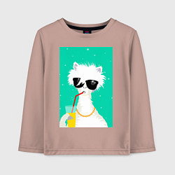 Лонгслив хлопковый детский Лама-альпака на чиле с бокалом, цвет: пыльно-розовый