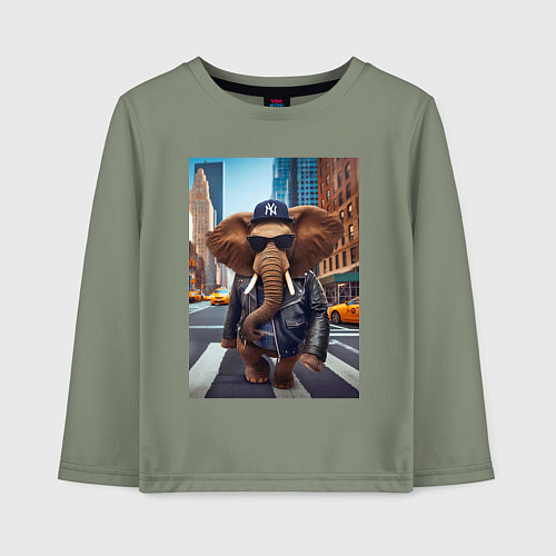 Детский лонгслив Funny elephant - a New Yorker - ai art / Авокадо – фото 1