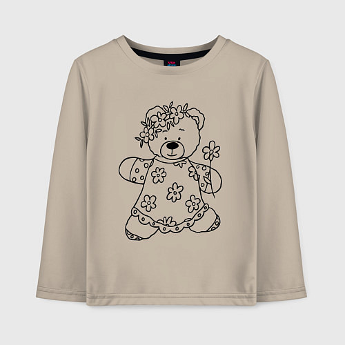 Детский лонгслив Мишка с ромашками - раскраска / Миндальный – фото 1