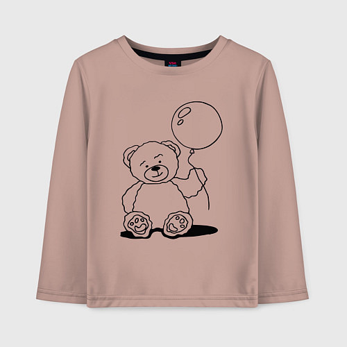 Детский лонгслив Мишка с воздушным шариком - раскраска / Пыльно-розовый – фото 1