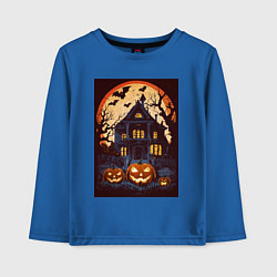Лонгслив хлопковый детский Дом ужасов - хэллоуин, цвет: синий