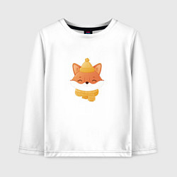 Лонгслив хлопковый детский Осенняя лисичка в желтой шапке, цвет: белый