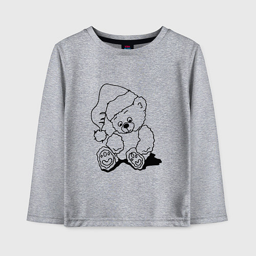 Детский лонгслив Мишка игрушечный в колпаке деда Мороза - раскраска / Меланж – фото 1