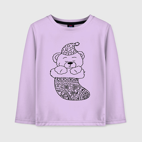 Детский лонгслив Игрушечный мишка спит в сапожке для подарков - рас / Лаванда – фото 1