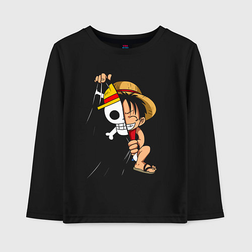 Детский лонгслив One Piece Луффи флаг / Черный – фото 1