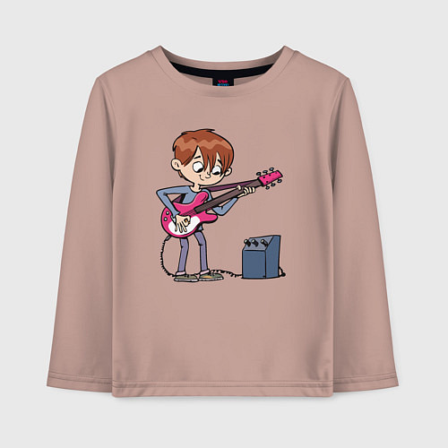 Детский лонгслив Мальчик с гитарой / Пыльно-розовый – фото 1
