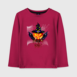 Лонгслив хлопковый детский Scary looking pumpkin with big swords, цвет: маджента