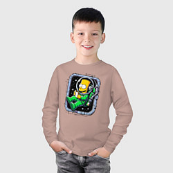 Лонгслив хлопковый детский Барт Симпсон с сэндвичем в космосе - нейросеть, цвет: пыльно-розовый — фото 2