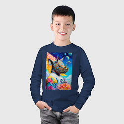 Лонгслив хлопковый детский Инопланетная носорожка - фантазия, цвет: тёмно-синий — фото 2