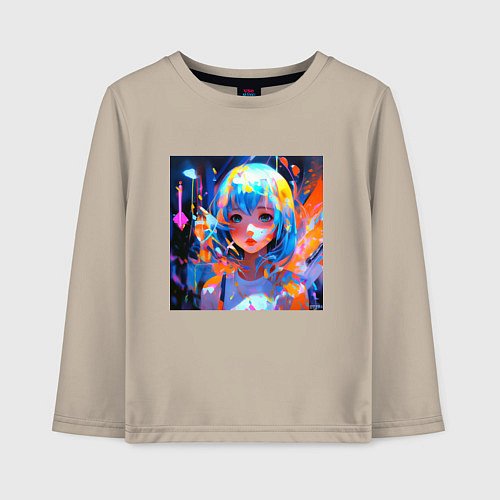 Детский лонгслив Красочная девушка / Миндальный – фото 1