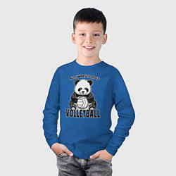 Лонгслив хлопковый детский Panda volleyball, цвет: синий — фото 2