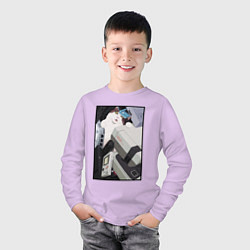 Лонгслив хлопковый детский Кот в ретро консолях, цвет: лаванда — фото 2