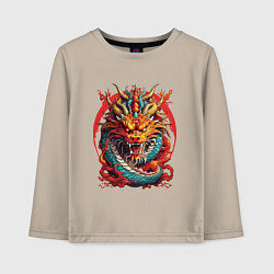 Лонгслив хлопковый детский Китайский дракон в огне, цвет: миндальный