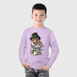 Лонгслив хлопковый детский Tatoo drummer, цвет: лаванда — фото 2