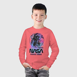 Лонгслив хлопковый детский Космонавт nasa, цвет: коралловый — фото 2