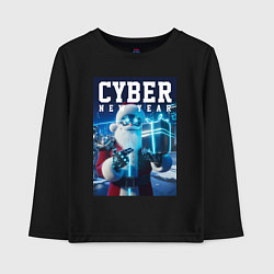 Лонгслив хлопковый детский Кибер новый год - неоновое свечение, цвет: черный
