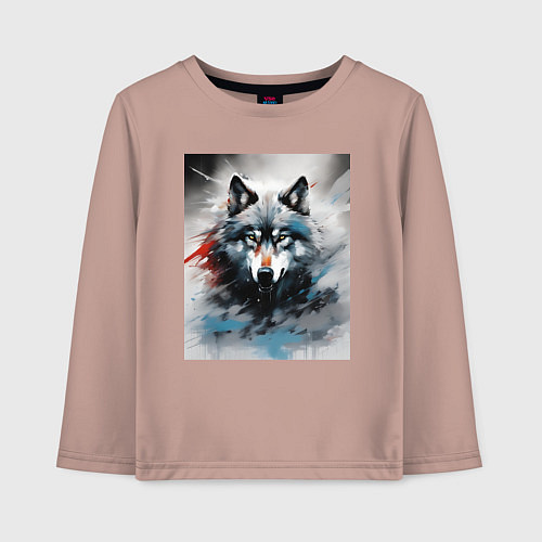 Детский лонгслив Абстрактный грозный волк / Пыльно-розовый – фото 1