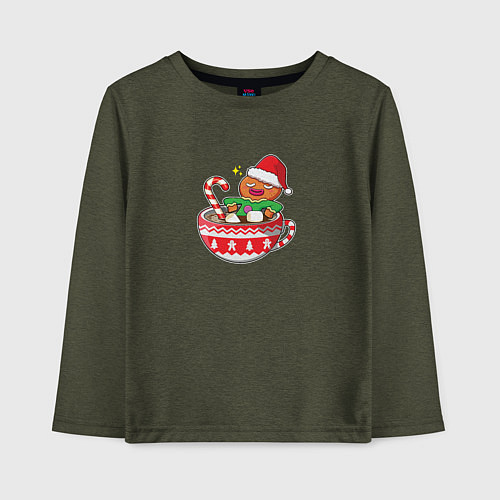 Детский лонгслив Новогодний пряня / Меланж-хаки – фото 1