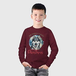 Лонгслив хлопковый детский Christmas husky, цвет: меланж-бордовый — фото 2