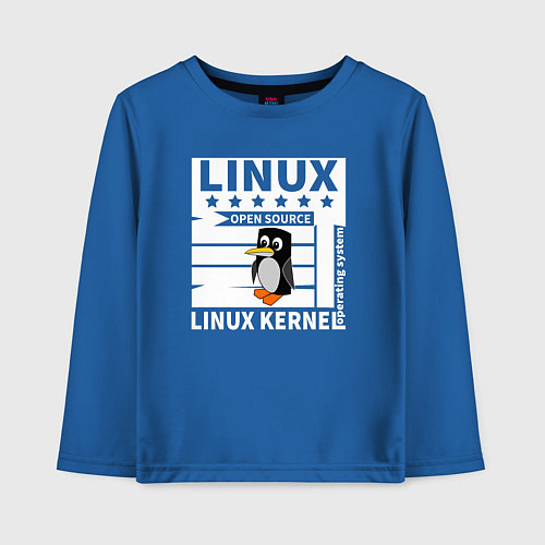 Детский лонгслив Пингвин программист системы линукс / Синий – фото 1