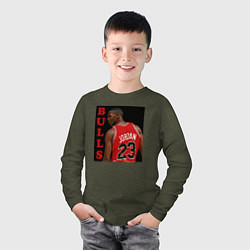 Лонгслив хлопковый детский Bulls Jordan, цвет: меланж-хаки — фото 2
