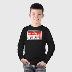 Лонгслив хлопковый детский Hi my name is, цвет: черный — фото 2