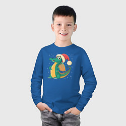 Лонгслив хлопковый детский Милый дракончик в новогодней шапке, цвет: синий — фото 2