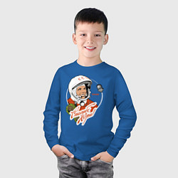 Лонгслив хлопковый детский Юрий Гагарин - первый космонавт, цвет: синий — фото 2