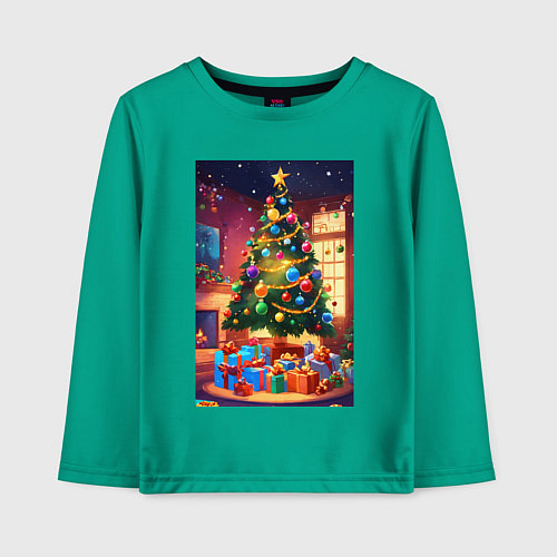Детский лонгслив Красочное рождество / Зеленый – фото 1