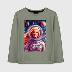Лонгслив хлопковый детский Красавица Барби в космосе - нейросеть, цвет: авокадо