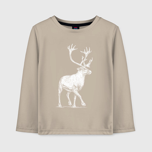 Детский лонгслив Северный олень белый спереди / Миндальный – фото 1