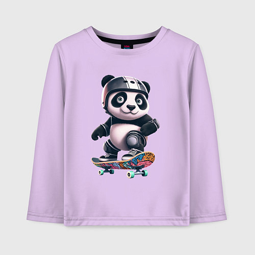 Детский лонгслив Cool panda on a skateboard - extreme / Лаванда – фото 1