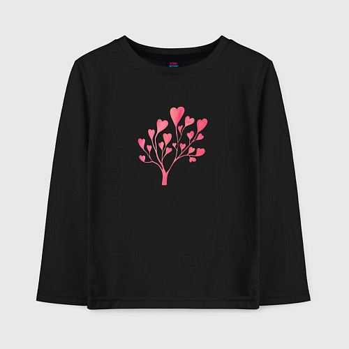 Детский лонгслив Дерево из сердечек - символ любви / Черный – фото 1