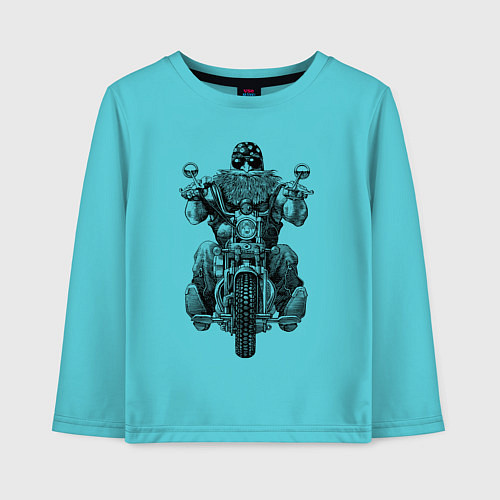 Детский лонгслив Старый бородатый байкер / Бирюзовый – фото 1