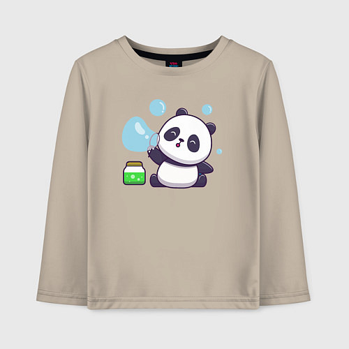 Детский лонгслив Панда и мыльные пузыри / Миндальный – фото 1