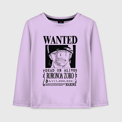 Детский лонгслив Награда за голову Ророноа Зоро One Piece / Лаванда – фото 1