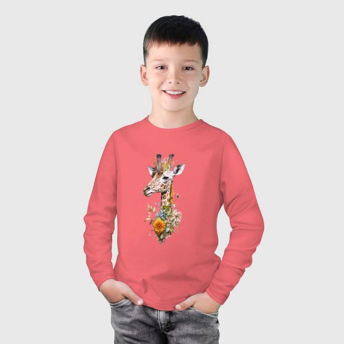 Детский лонгслив Жираф в цветах / Коралловый – фото 3