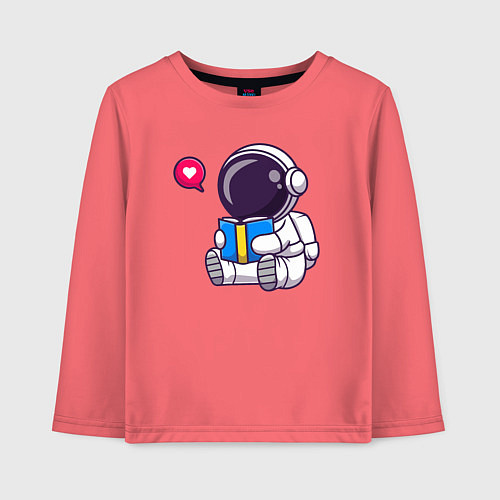 Детский лонгслив Космонавт читает / Коралловый – фото 1