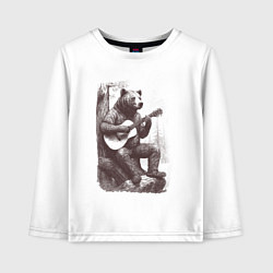 Детский лонгслив Медведь в лесу играет на акустической гитаре