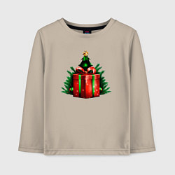 Лонгслив хлопковый детский Рождественский подарок, цвет: миндальный